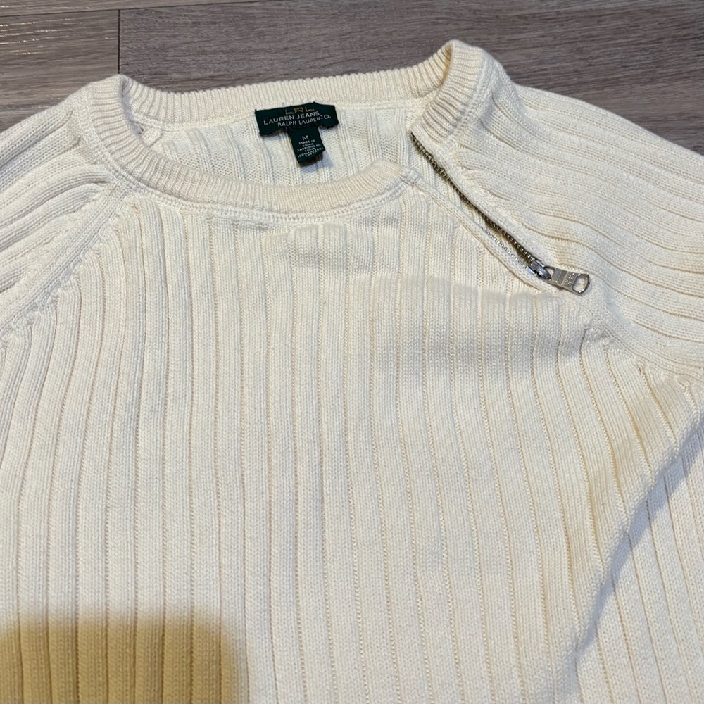 Lauren Ralph Lauren Jeans Co. Cotton Ribbed knit sweater Sz M Zip neckline - Picture 3 of 7